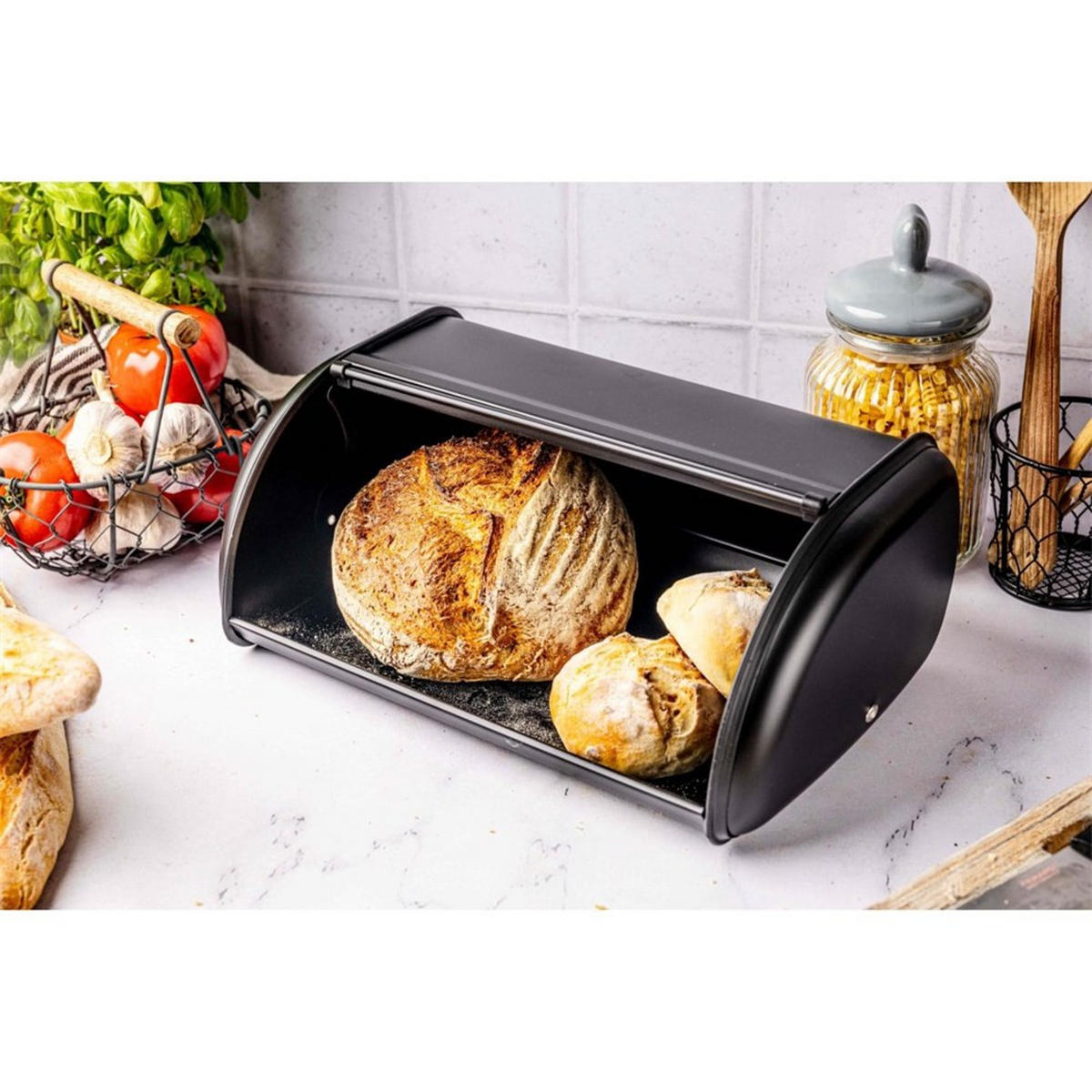 BROTKASTEN Schwarz 44/27/18.5 cm KH1834 - Schwarz, Metall (27/18.5/44cm) - Kinghoff 