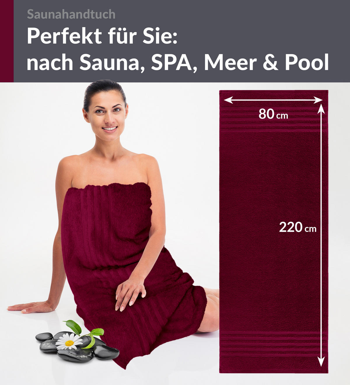 SAUNATUCH London Kirsch Rot 80x220 cm - Kirschrot, Textil (80/220cm) - Lashuma