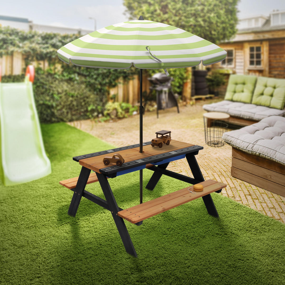 KINDERSITZGARNITUR OUTDOOR mit Spielwannen Naturbraun - Braun, Kunststoff - ML-DESIGN