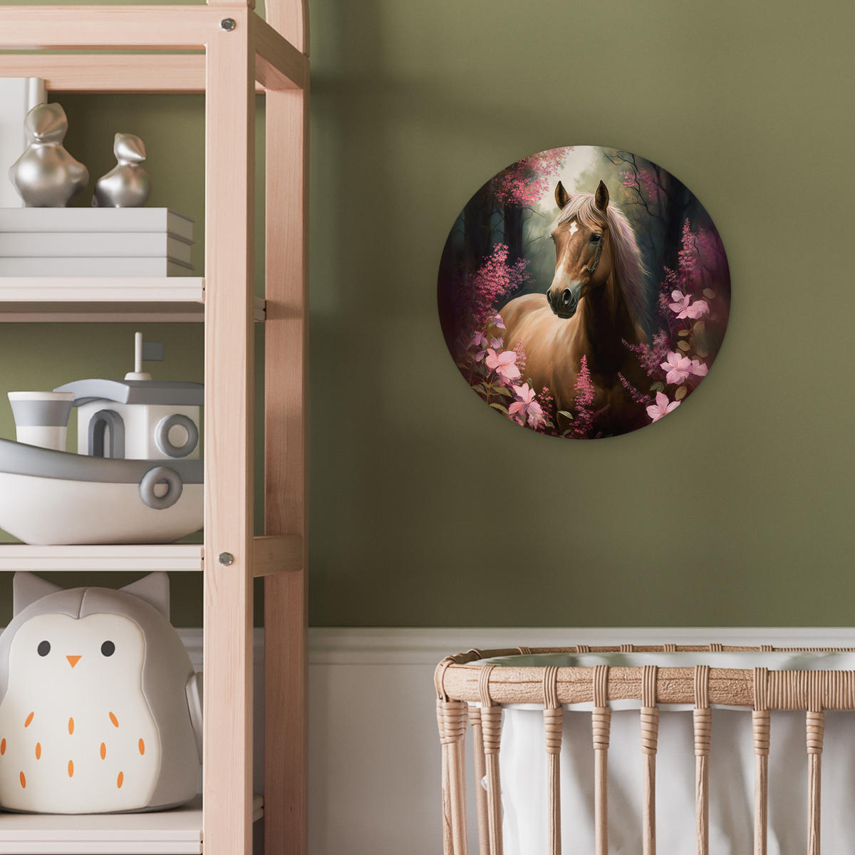 WANDBILD Pferd - Blumen - Rosa - Natur - Wald 30x30 cm - Altrosa, Kunststoff (30/30cm) - MuchoWow