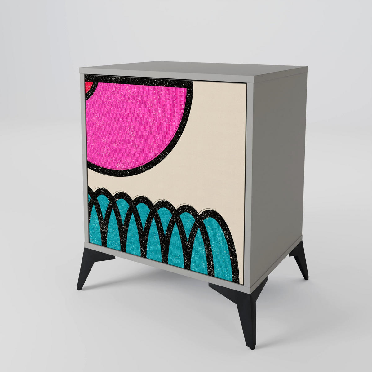 SIDEBOARD GEOMETRIC RHAPSODY, Grau, 57,5x42x77,5 cm, Schräge Buchenholzfüße - Buchefarben/Multicolor, Holzwerkstoff/Buchenholz (57.5/77.5/42cm) - SpaceRebels