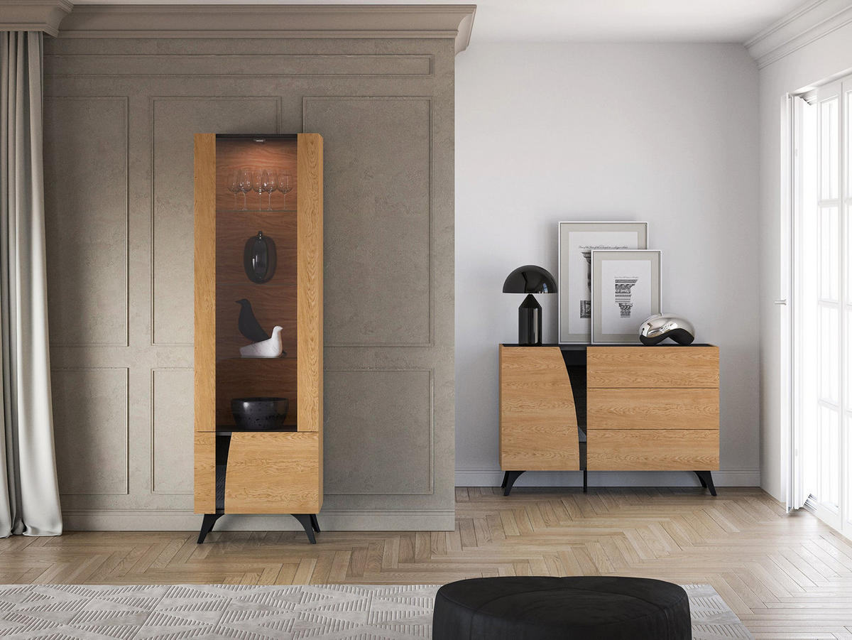 VITRINE – 58 cm – Toscania – Eichefarben – Anschlag links – VT-GEN165 - Eichefarben, Holzwerkstoff (58/190/40cm) - hi-markt