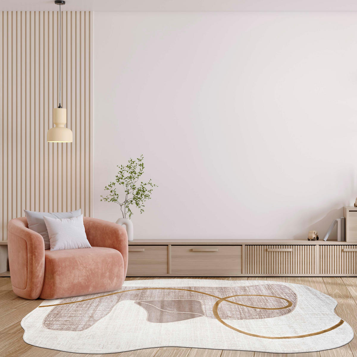TEPPICH Beige Abstrakt - Kurzflor Unregelmäßig Unregelmäßige Form - Weiß Ecru Creme - 140 x 200 cm - Sandfarben, Textil (140/200cm) - Mazovia