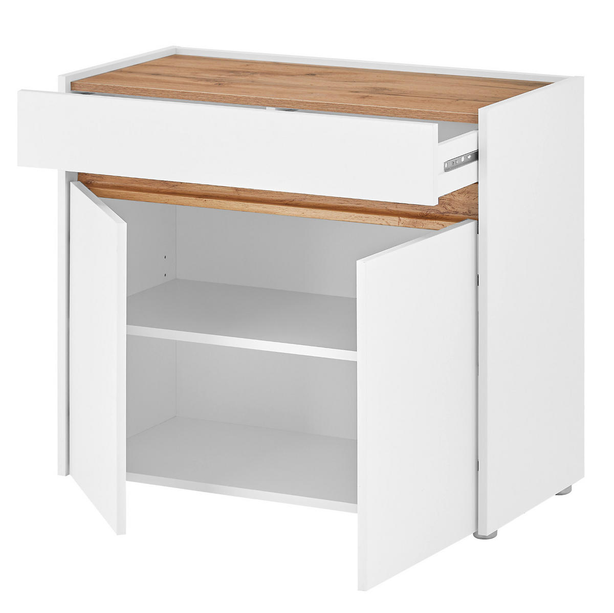 SCHUHSCHRANK weiß, Eiche Wotan 80 cm, Flurkommode mit Schubladen - Silberfarben/Eiche Wotan, Holzwerkstoff/Kunststoff (80/70/40cm) - Furn.Design