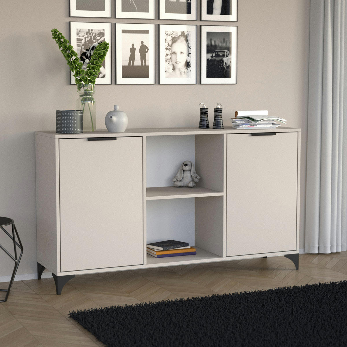 KOMMODE Home mit 2 Türen, mit Griffen, Kaschmir - Kaschmir/Schwarz, Holzwerkstoff (150/85/40cm) - Beautysofa