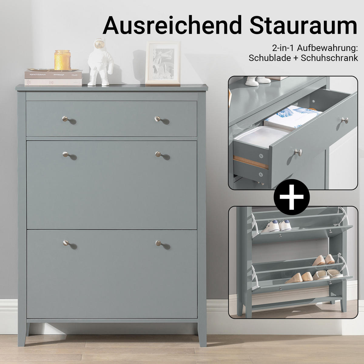 SCHUHSCHRANK Grau - Grau, Holzwerkstoff (80/108/25cm) - SoBuy