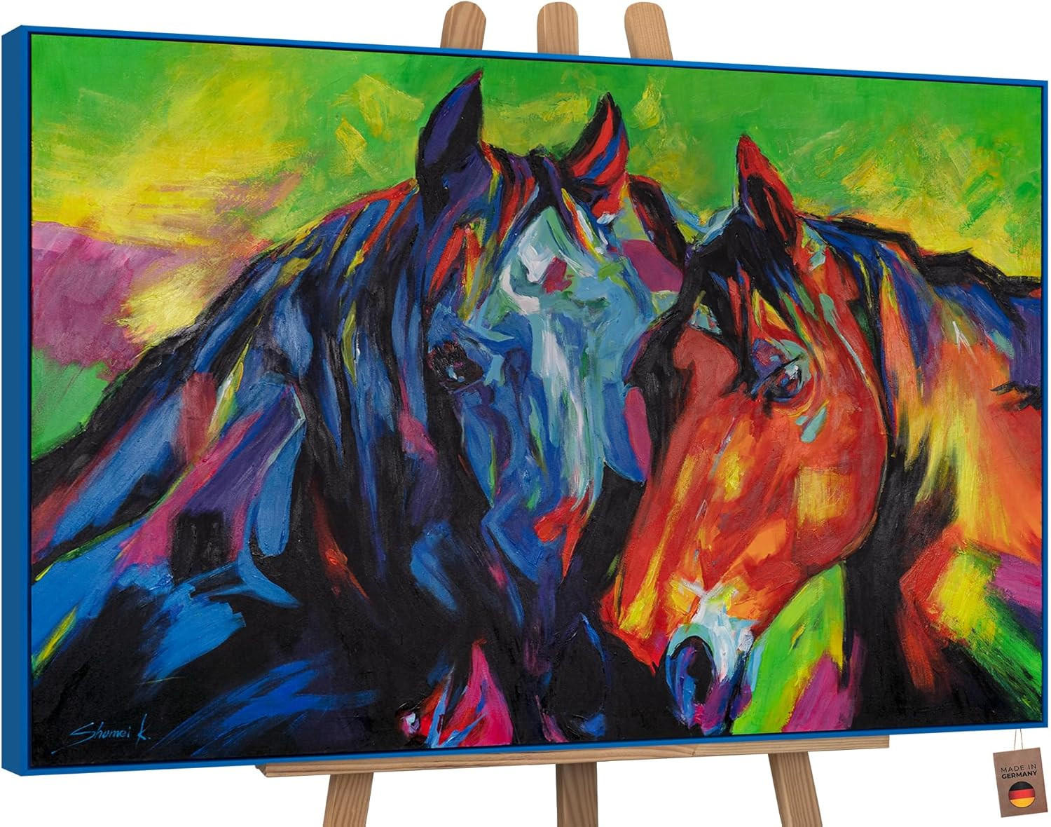 GEMÄLDE Vielfarbige Mähnen Schattenfugenrahmen Blau 140x100 cm - Blau, Holz (140/100cm) - YS-art gallery