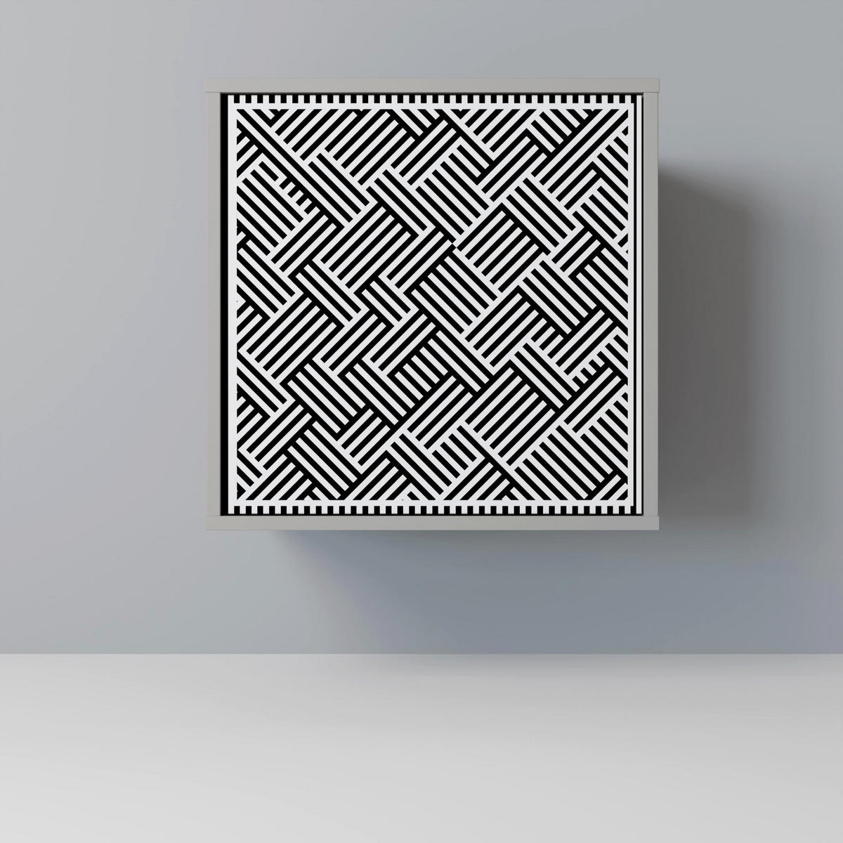 SIDEBOARD TEMPORARY SEQUENCE, Grau, 57,5x42x67,5 cm, Schwarze Metall-Rahmenfüße - Multicolor/Schwarz, Holzwerkstoff/Metall (57.5/67.5/42cm) - SpaceRebels