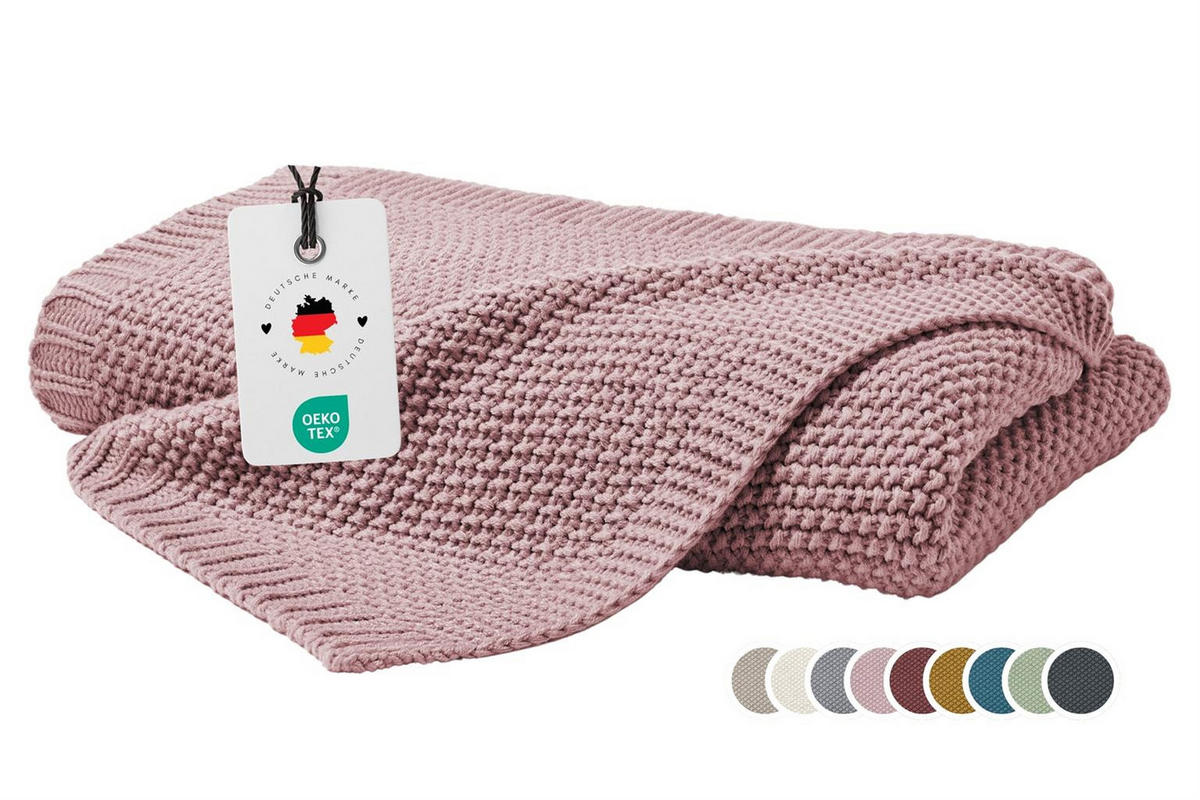 STRICKDECKE 130x170 cm, Kuscheldecke aus 100% Polyacryl, Flauschige Wohnzimmer Wohndecke für Sofa, Bett, Couch uvm. - Rosa - Hellrosa, Textil (130/170cm) - Carpe Sonno