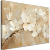 LEINWANDBILD Weiße Blumen auf beigem Hintergrund 60x40cm - Beige, Textil (60/40cm) - Feeby