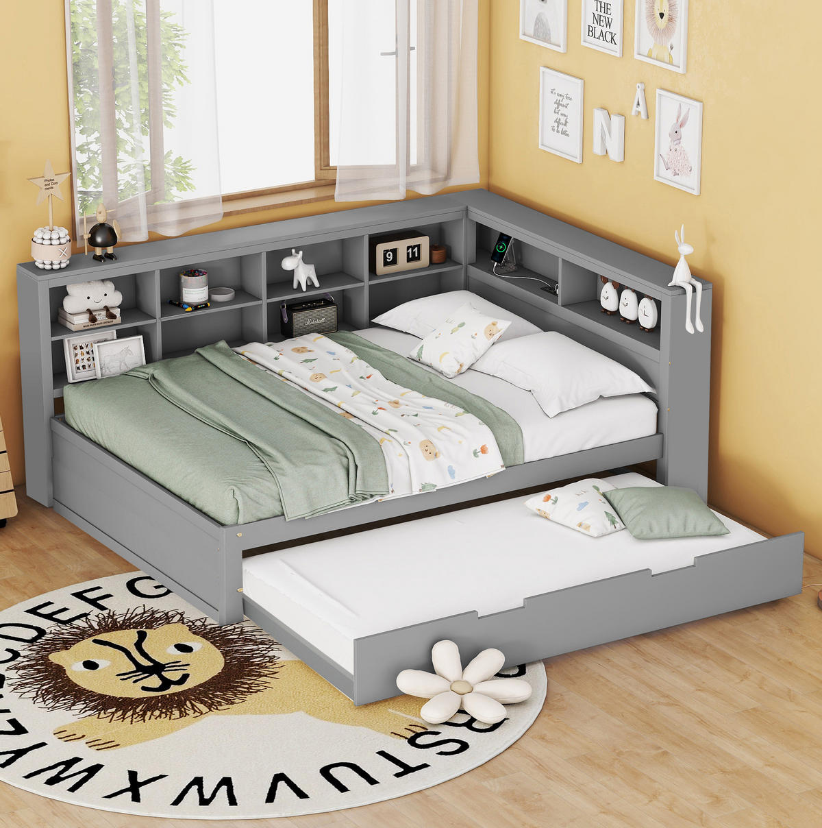 BETT 140/200 cm grau aus Holz mit Bett und USB-Steckdose - Grau, Holz (140/200cm) - OKMYHOME