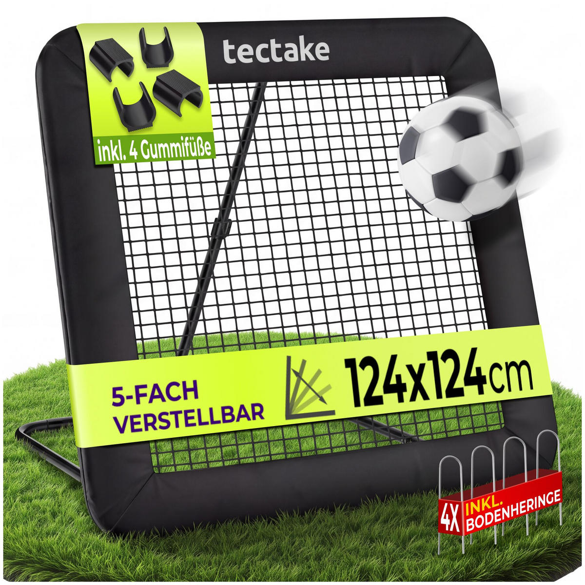 REBOUNDER FÜR FUSSBALL Alphonso, 124 x 124 cm, schwarz - Schwarz, Kunststoff (124/117cm) - tectake
