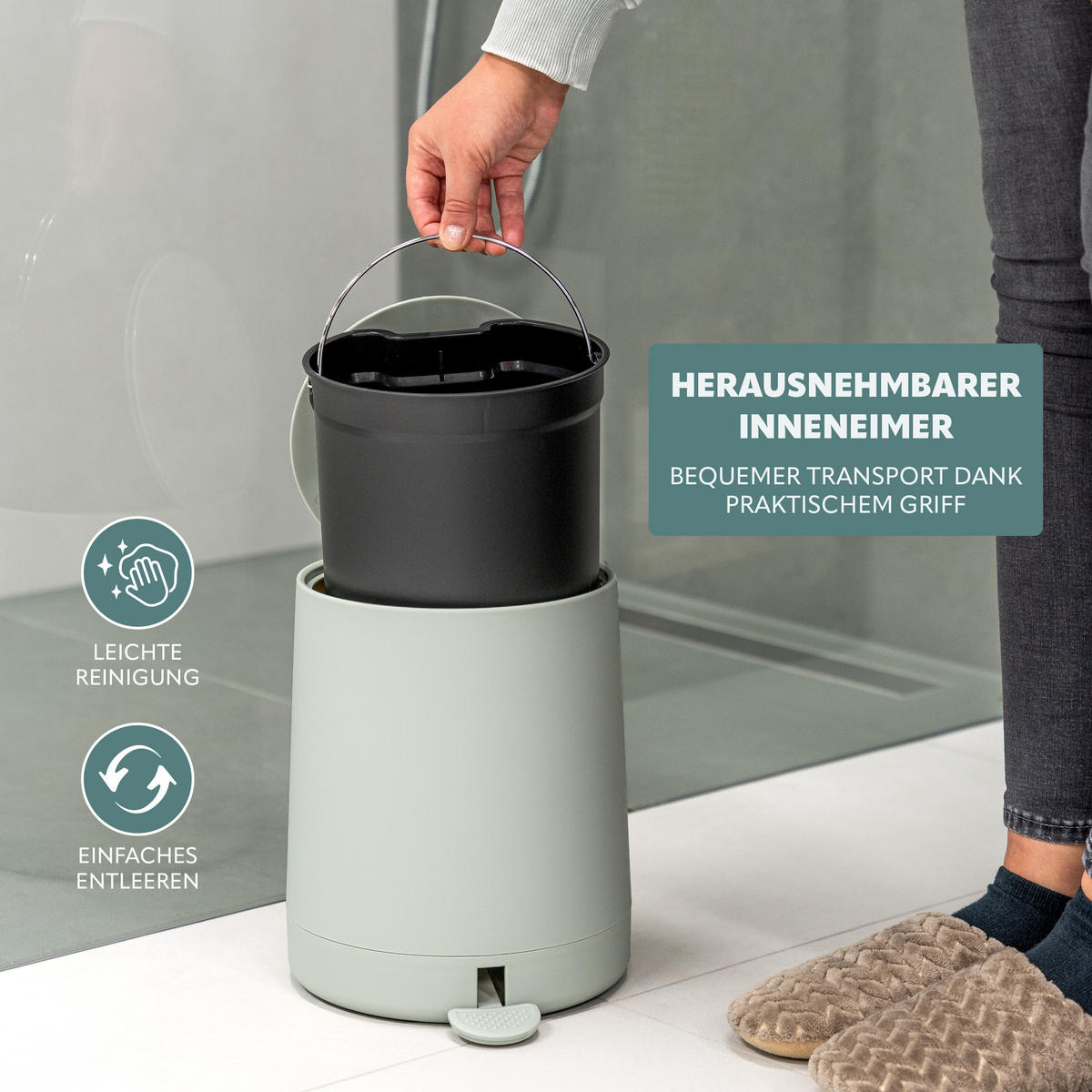 KOSMETIKEIMER TESERO, Kunststoff, salbei - Salbeigrün, Kunststoff (22.5/25.5/25cm) - eluno