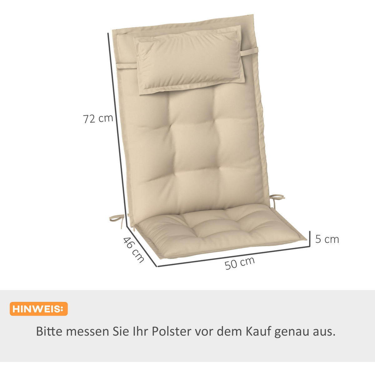 SESSELAUFLAGENSET 2er-Set aus Polyester 50x116x5 cm in Beige mit Bändern - Beige, Textil (50/5/116cm) - Modfu