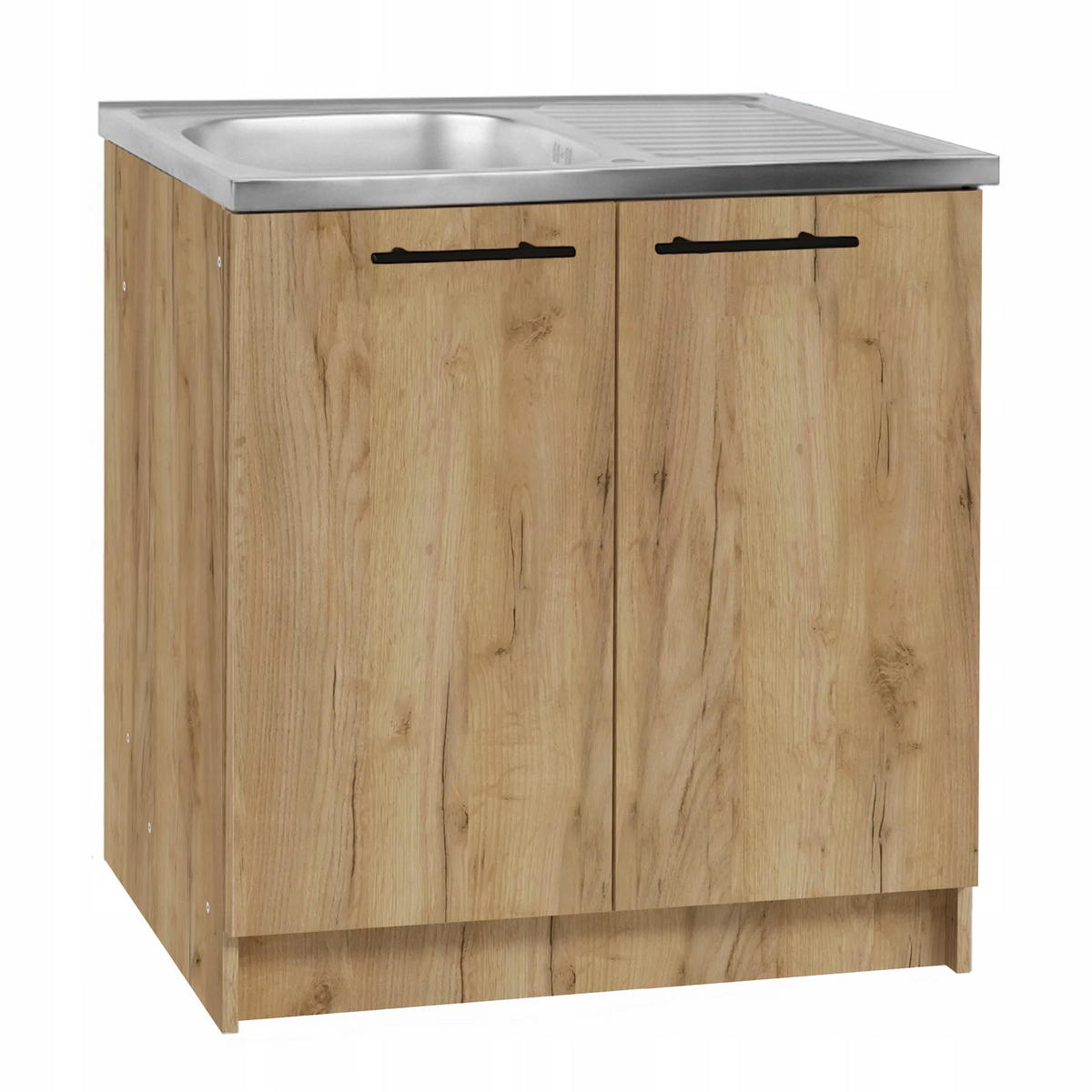 SPÜLUNTERSCHRANK 80cm mit Spüle + Armatur + Siphon Eichenfarbe - Eichefarben, Holzwerkstoff (80/82/50cm) - Stamar