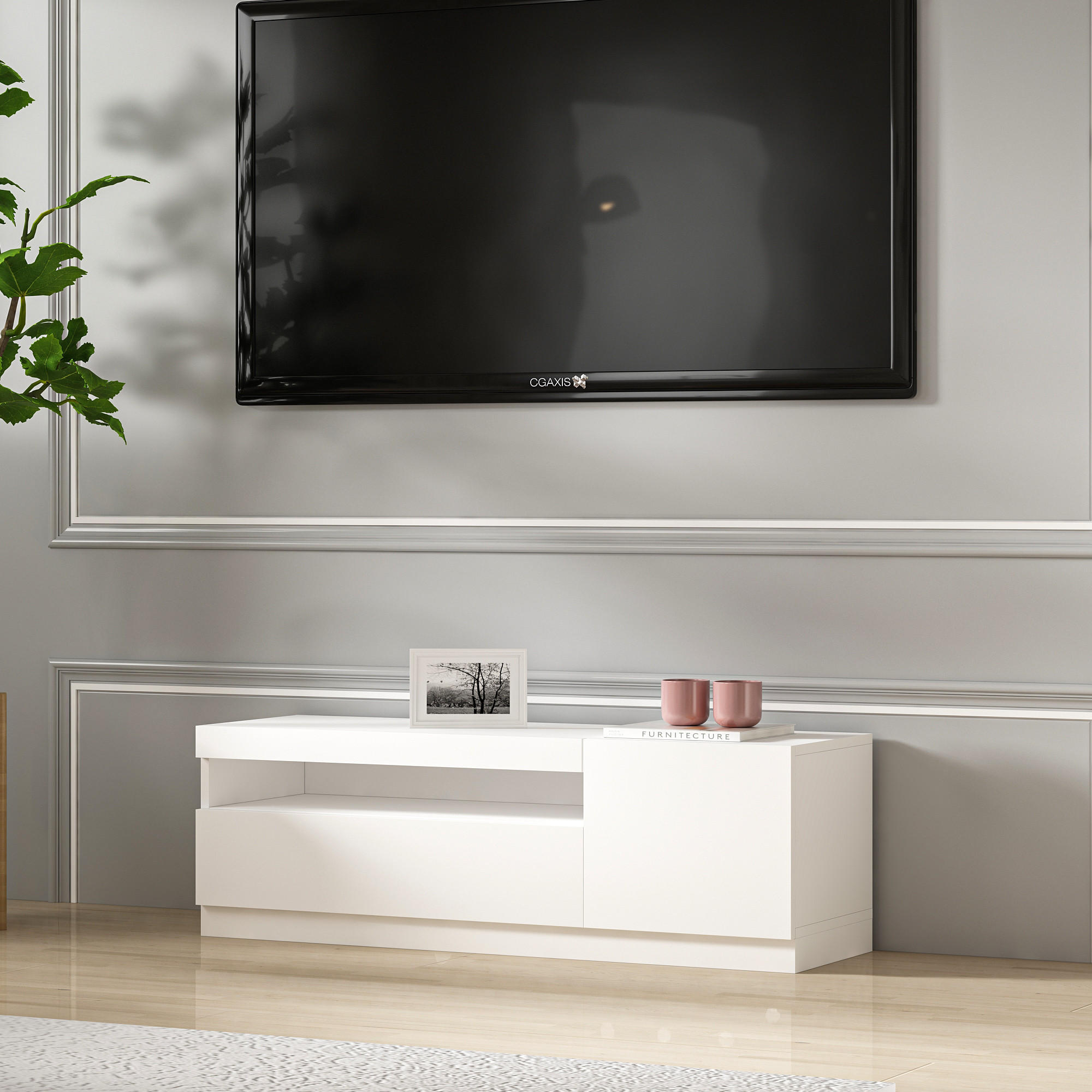 TV-LOWBOARD Weiß mit LED-Leuchten Hochglanz Rechts 1/2 9475 - Weiß, Holzwerkstoff (37/40/120cm) - moebel17