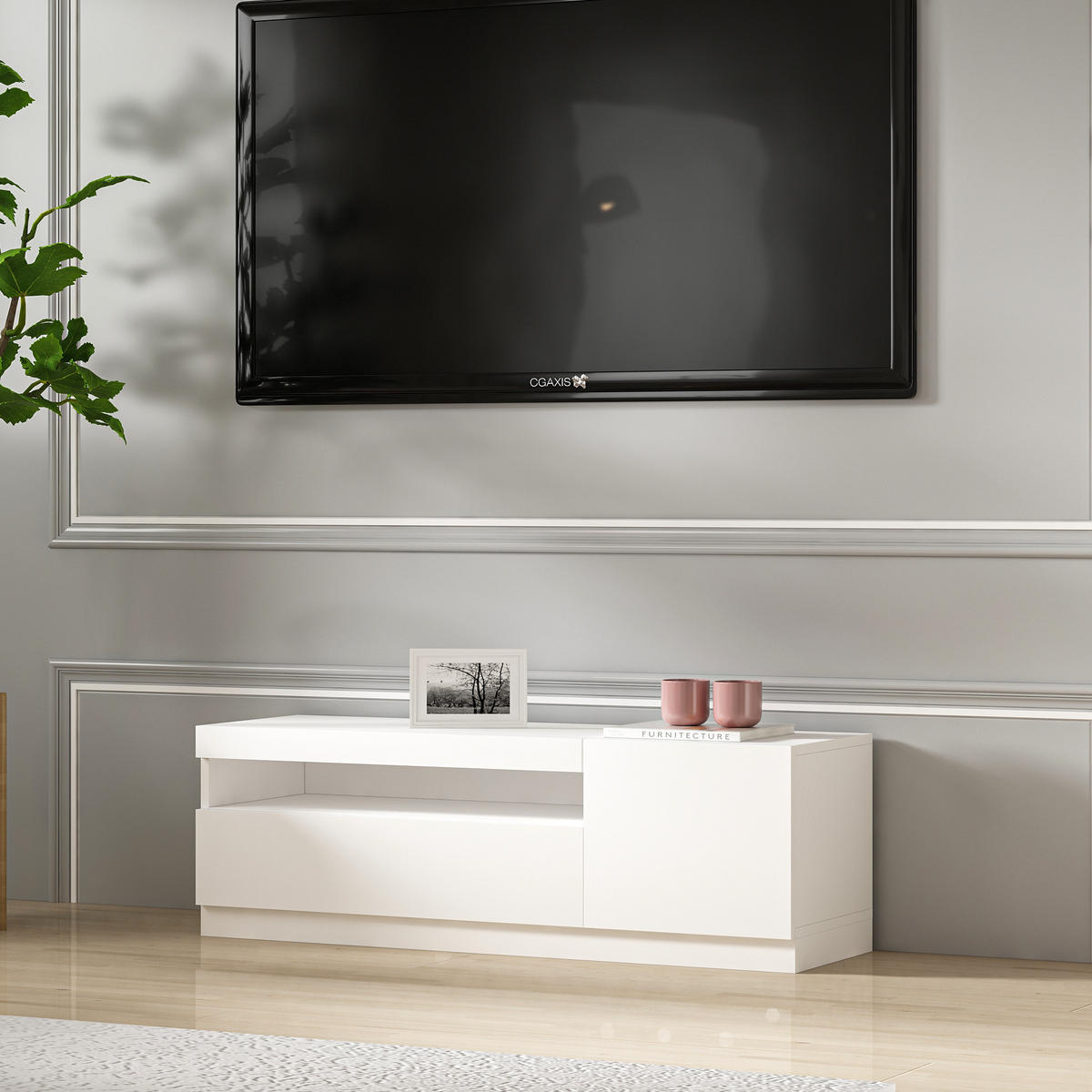 TV-LOWBOARD Weiß mit LED-Leuchten Hochglanz Rechts 1/2 9475 - Weiß, Holzwerkstoff (37/40/120cm) - moebel17