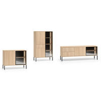 WOHNZIMMER-SET Barnee 3-tlg Lindberg Eiche 359 / 40 / 150cm - Eichefarben/Schwarz, Holz/Holzwerkstoff (359/150/40cm) - Feldmann-Wohnen
