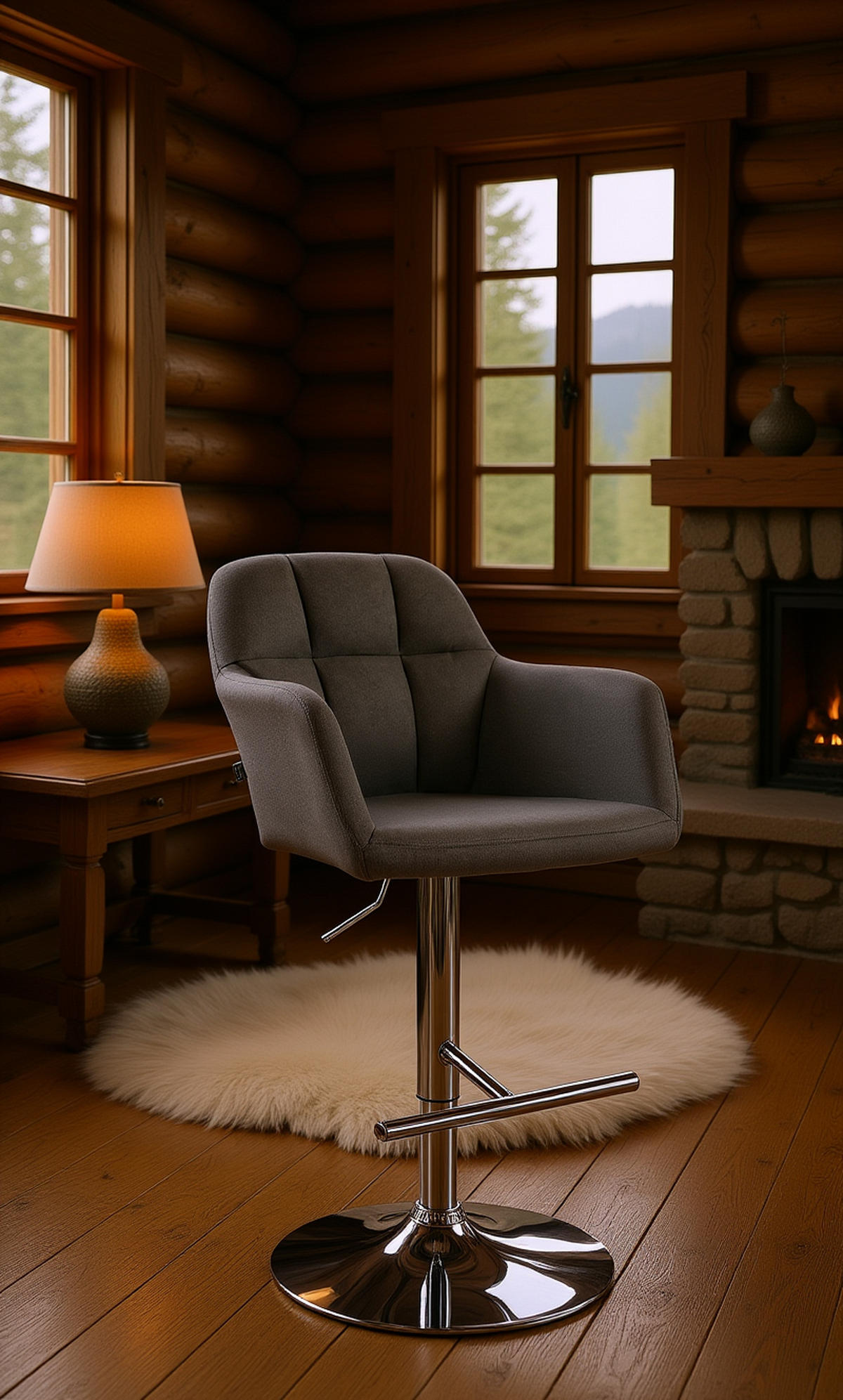 BARHOCKER Nardo Stoff chrom dunkelgrau - Chromfarben/Dunkelgrau, Textil/Metall (57/118/59cm) - TPFLiving