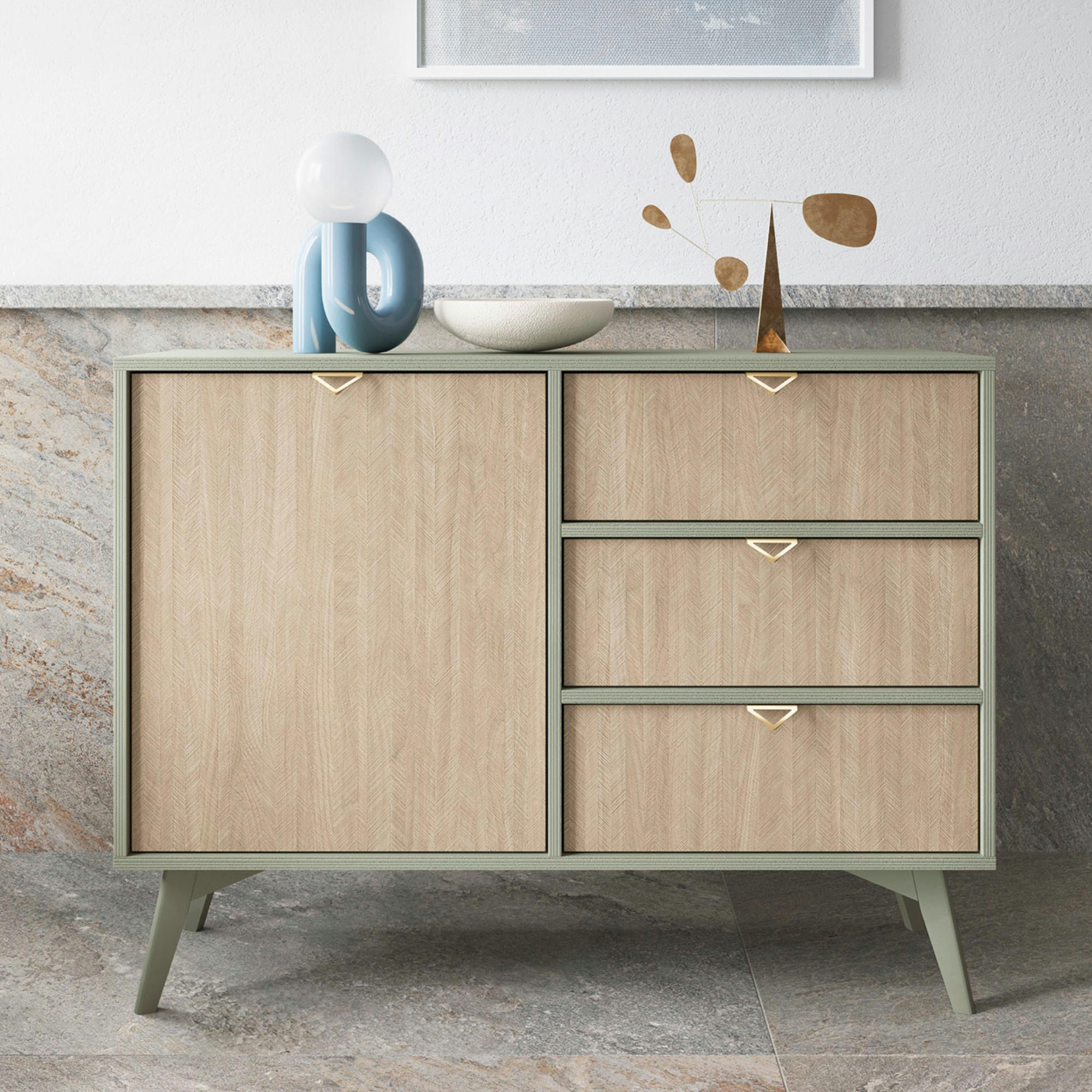 SIDEBOARD TOFINO KOM1-3S Holzbeine Eukalyptus - Eichefarben/Eukalyptusholzfarben, Holz/Holzwerkstoff (106/80/38cm) - Komodee