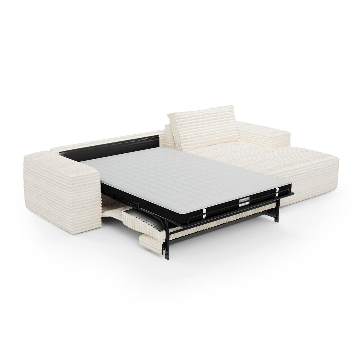 ECKSOFA RECHTS Gerippter Samt Creme 302cm - Creme, Textil (302/165cm) - Sia Home