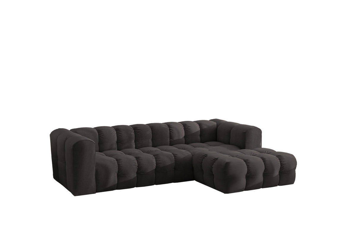 ECKSOFA L-form BALOO L, Chenille-Stoff Moly, Schwarz, Rechts - Schwarz, Holz (280/193cm) - Kaiser Möbel