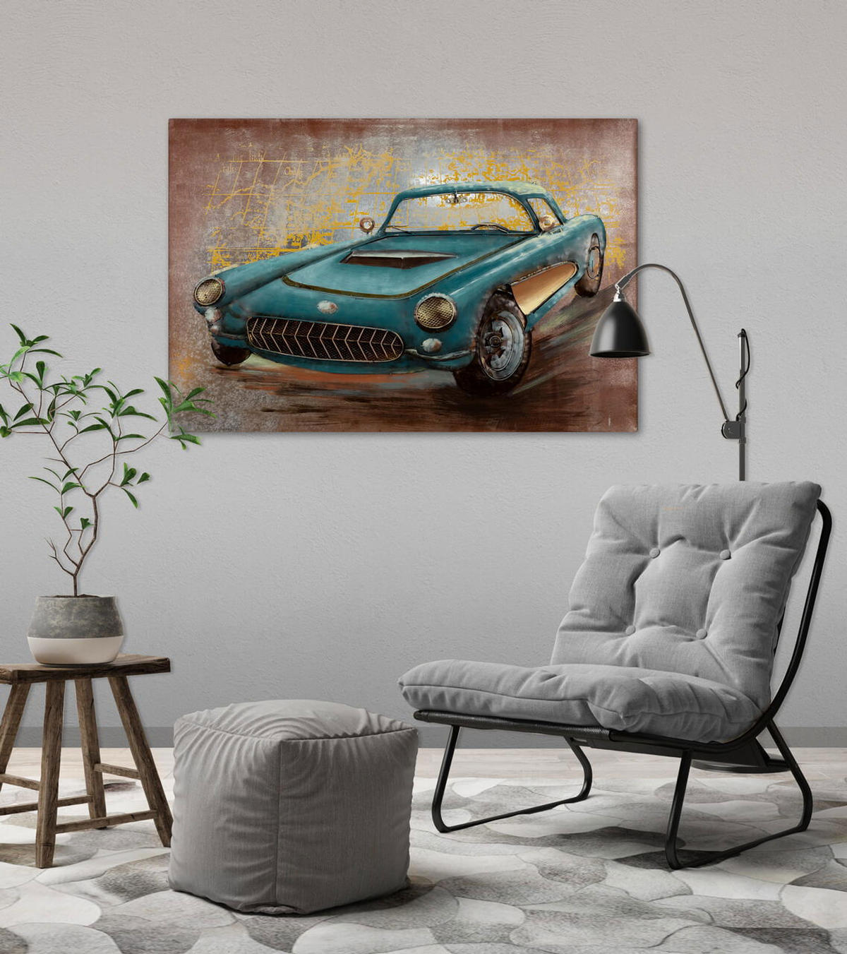 METALLBILD Blau 90/60 cm - Blau, Metall (3.75/60cm) - KUNSTLOFT