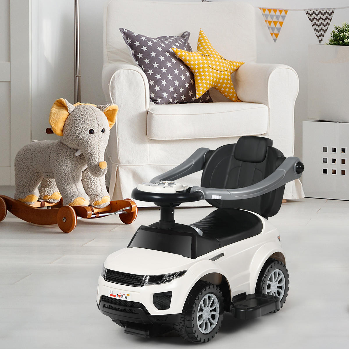 SCHIEBEWAGEN Weiß - Weiß, Kunststoff (43/84/89cm) - COSTWAY