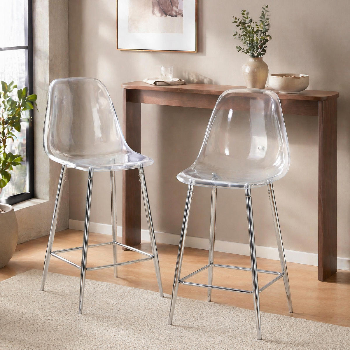 BARHOCKER Transparent mit silberfarbenem Metallgestell - Silberfarben, Kunststoff (45/102/51cm) - MIVRAY