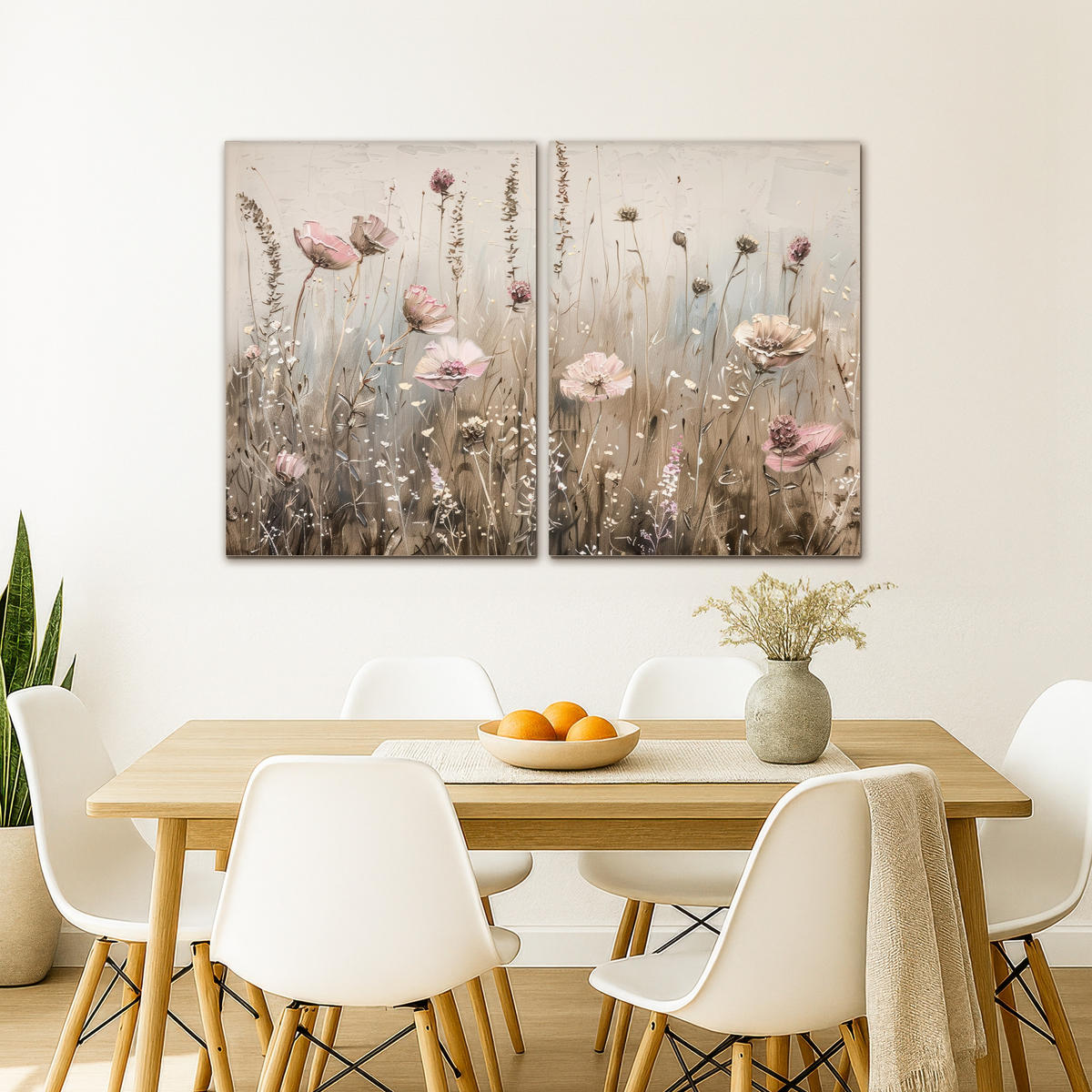 LEINWANDBILD 2er Set Blumen - Beige - Modern - Rosa 120x80 cm - Ecru, Textil (120/80cm) - MuchoWow