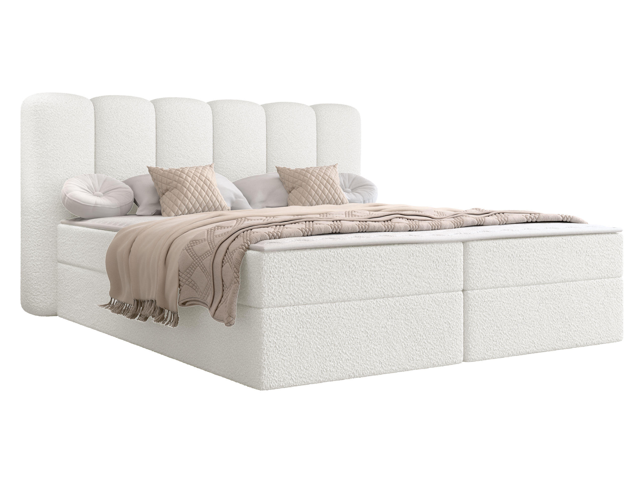BOXBETT Softi 1 Boucle - H3 - Creme/Schwarz, Holz/Holzwerkstoff (160/200cm) - MIRJAN24