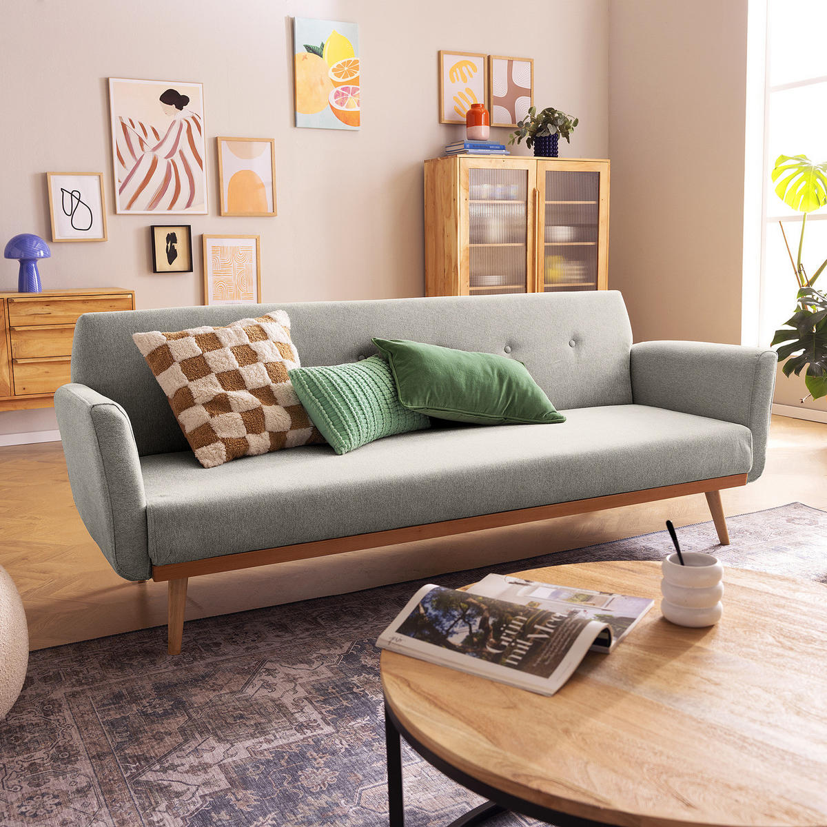 SCHLAFSOFA - Massivholz / Textil - Grau, Holz/Buchenholz (212/79/85cm) - home24