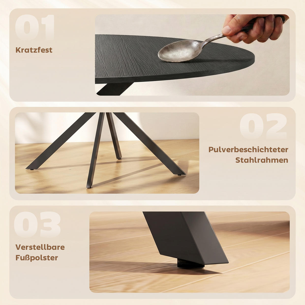 ESSTISCH Schwarz 120/120/75 cm - Schwarz, Metall (120/120/75cm) - PANGIVO