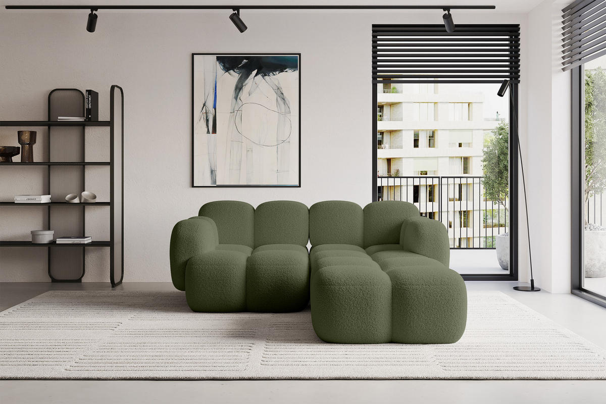 ECKSOFA modulares Sofa Rechts Miko-L1 214x205x75 Grün Bouclé - Smaragdgrün/Schwarz, Holzwerkstoff/Kunststoff (214/205cm) - ALTDECOR