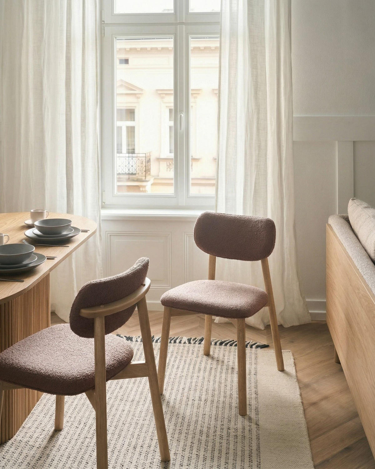 ESSZIMMERSTUHL 2er-Set Bouclé Hellbraun/Taupe Mills - Hellbraun, Textil (50/80/58cm) - Beliani