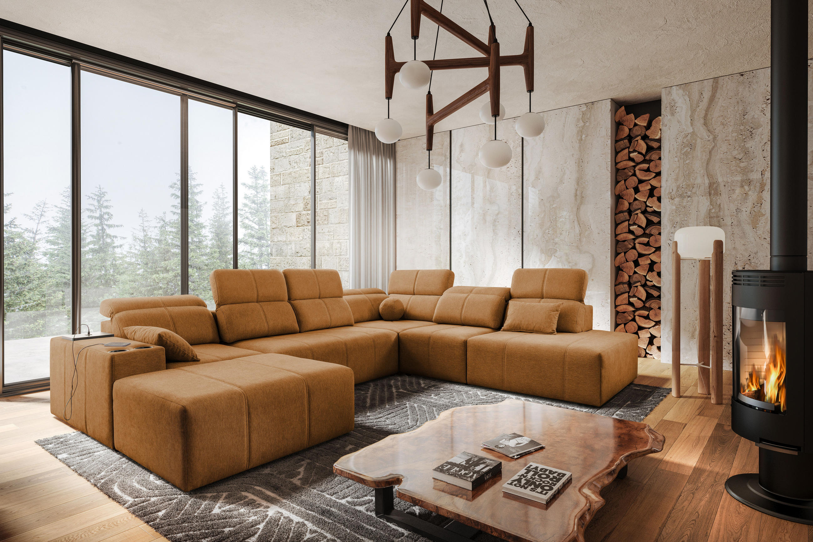ECKSOFA Multifunktional Mindy X Stoff Verita Kupfer Links - Kupferfarben, Holz (300/359cm) - Kaiser Möbel