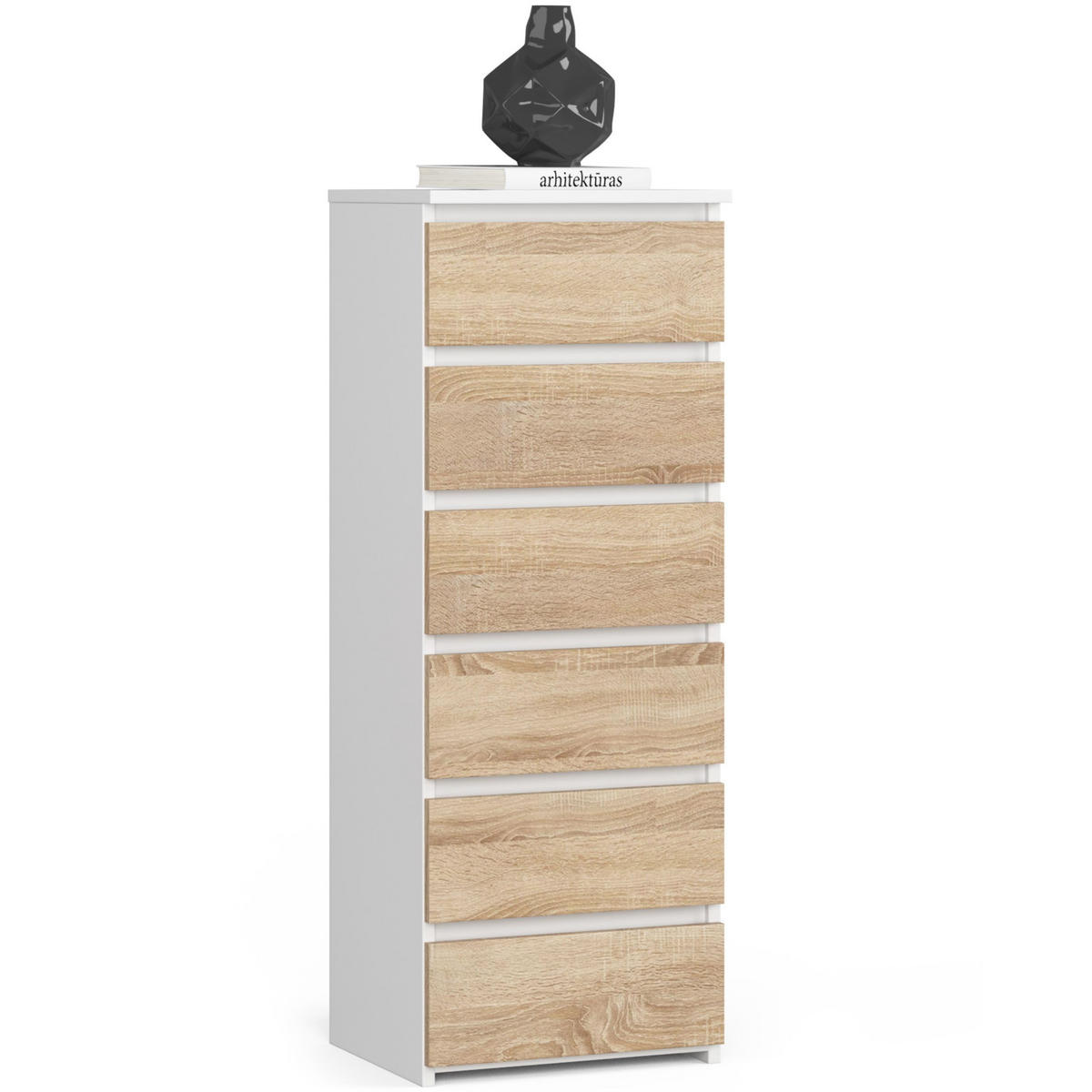 KOMMODE Weiß, Sonoma Eiche 40x35x109 cm - Weiß/Sonoma Eiche, Holzwerkstoff (40/109/35cm) - Akord