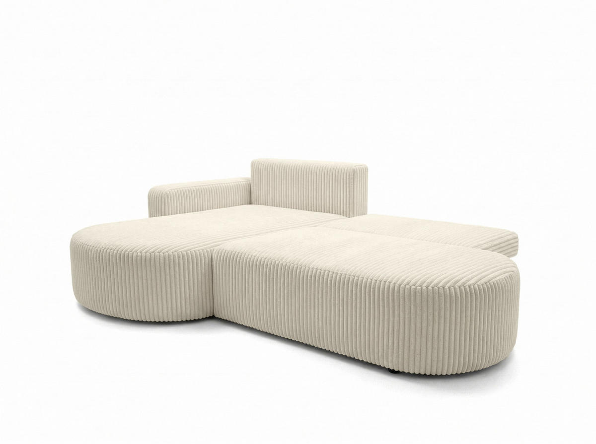 ECKSOFA Mit Schlaffunktion Und Bettkasten, Cordstoff Tilia, Ecru, Links, ROUND ONE OPEN XL - Ecru, Holz (262/175cm) - Kaiser Möbel