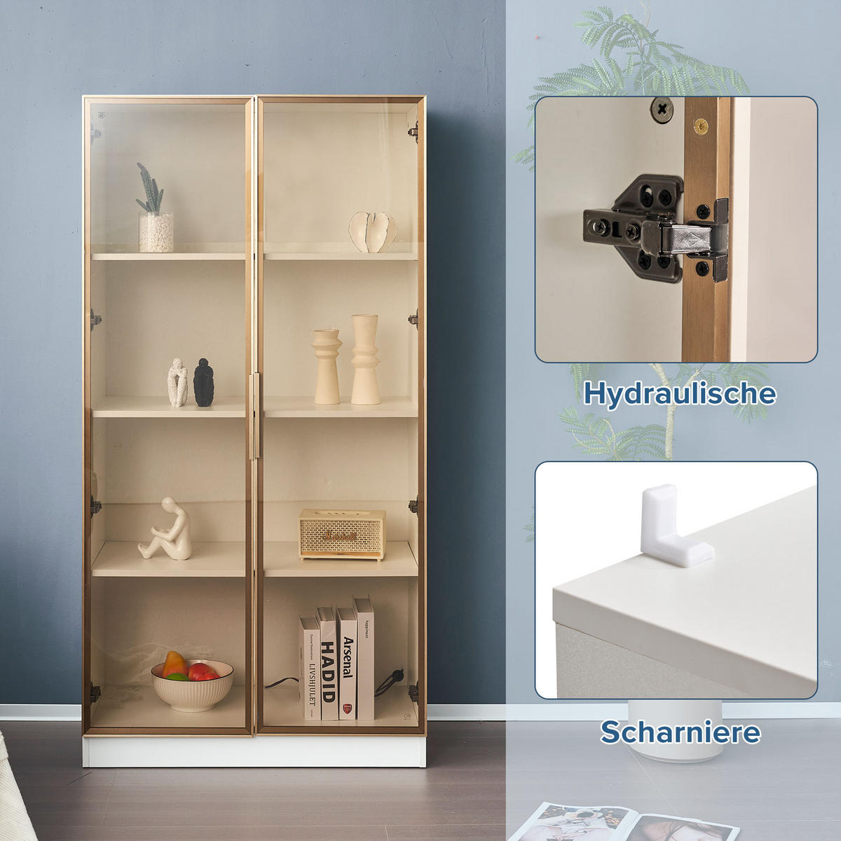 VITRINE, LED-Licht, 2 Türen, Einlegeböden, 80x40x160cm - Weiß, Holzwerkstoff (40/160/80cm) - FLIEKS