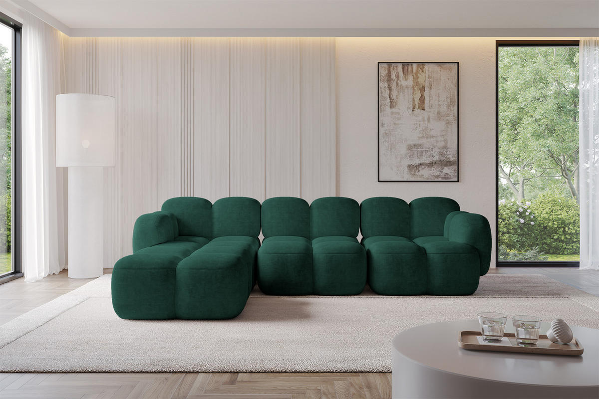 ECKSOFA modulares Sofa Links Miko-L2 302x205x75 Grün Velours - Schwarz/Grün, Holzwerkstoff/Kunststoff (302/205cm) - ALTDECOR