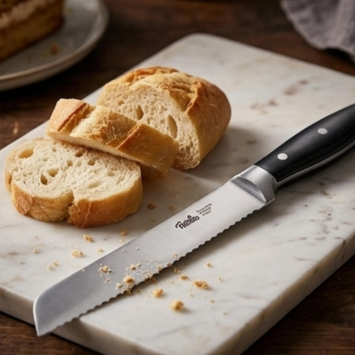 BROTMESSER Edelstahl 180mm, Profi Küchenmesser, Schneidemesser, Allzweckmesser, Scharf, Präzise, Kochen, Küche, Brot, Rostfrei, Wellenschliff - Silberfarben/Schwarz, Metall (32cm) - Fissler