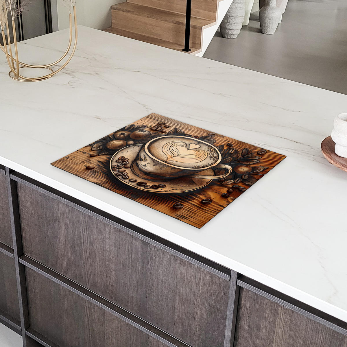 HERDABDECKPLATTE Kaffee - Vintage - Braun - Tasse - Holz 65x52 cm - Cappuccino, Kunststoff (65/52/0.2cm) - MuchoWow