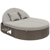 GARTENLIEGE Outdoor Rattan Schlafsofa einstellbarer Sonnenliege Set,Gartenliege - Grau, Textil/Metall (140.5/41.9/199.9cm) - STILVORA