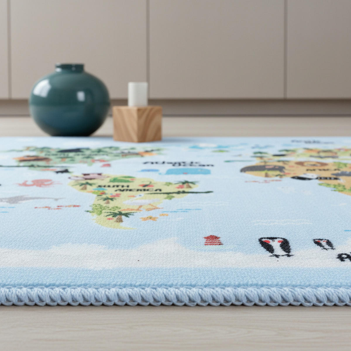 KINDERTEPPICH Weltkarte Pflegeleicht Waschbar Kinderzimmer OEKO-TEX Blau 140x200 cm Flur – TRAUN - Blau, Textil (140/200cm) - KADIMA DESIGN