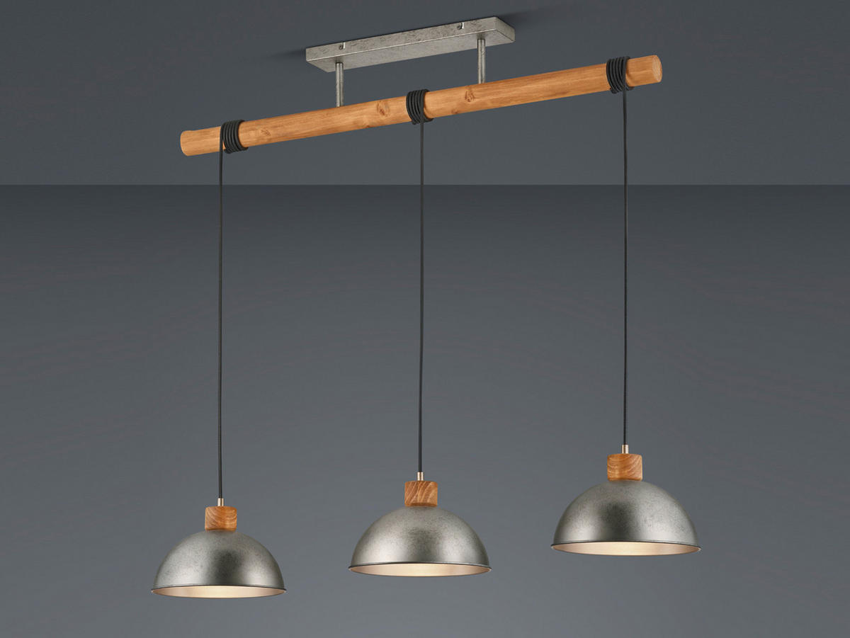 LED-PENDELLEUCHTE Breite 108cm, Holzbalken - Silberfarben/Naturfarben, Naturmaterialien/Metall (25/108/215cm) - meineWunschleuchte