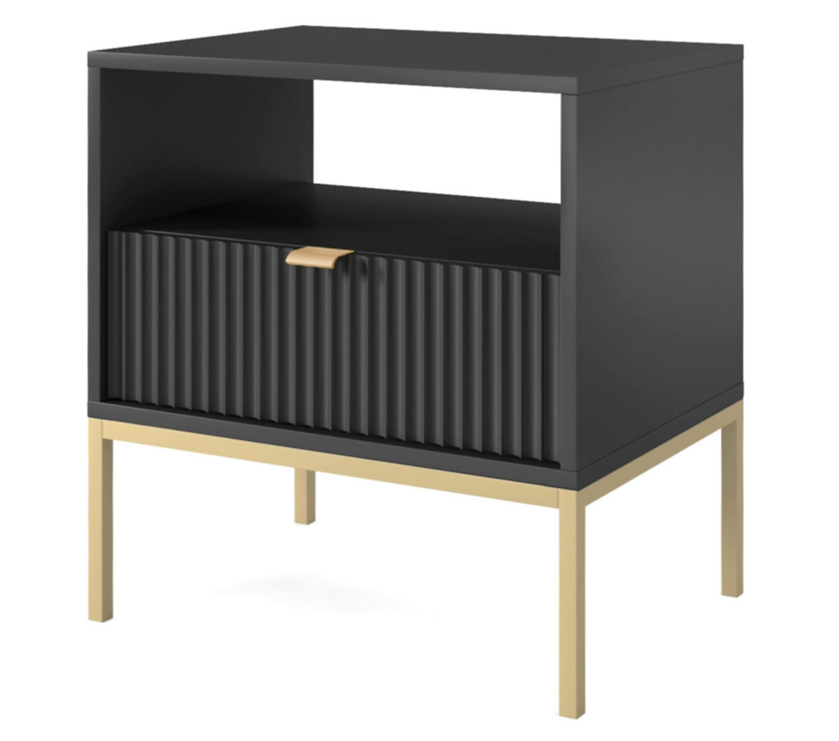 NACHTSCHRANK Vellore Schwarz mit goldenem Gestell - Schwarz, Holzwerkstoff/Metall (54/56/39cm) - Selsey
