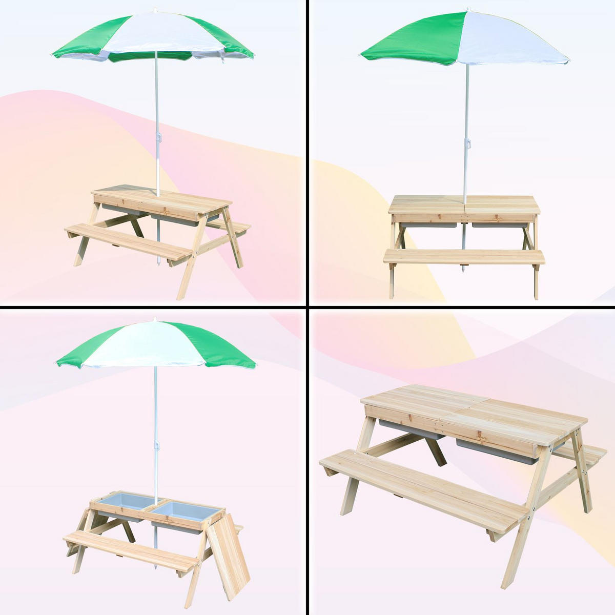 KINDERSITZGRUPPE EDI Holz mit Sonnenschirm - Naturfarben, Holz - Coemo