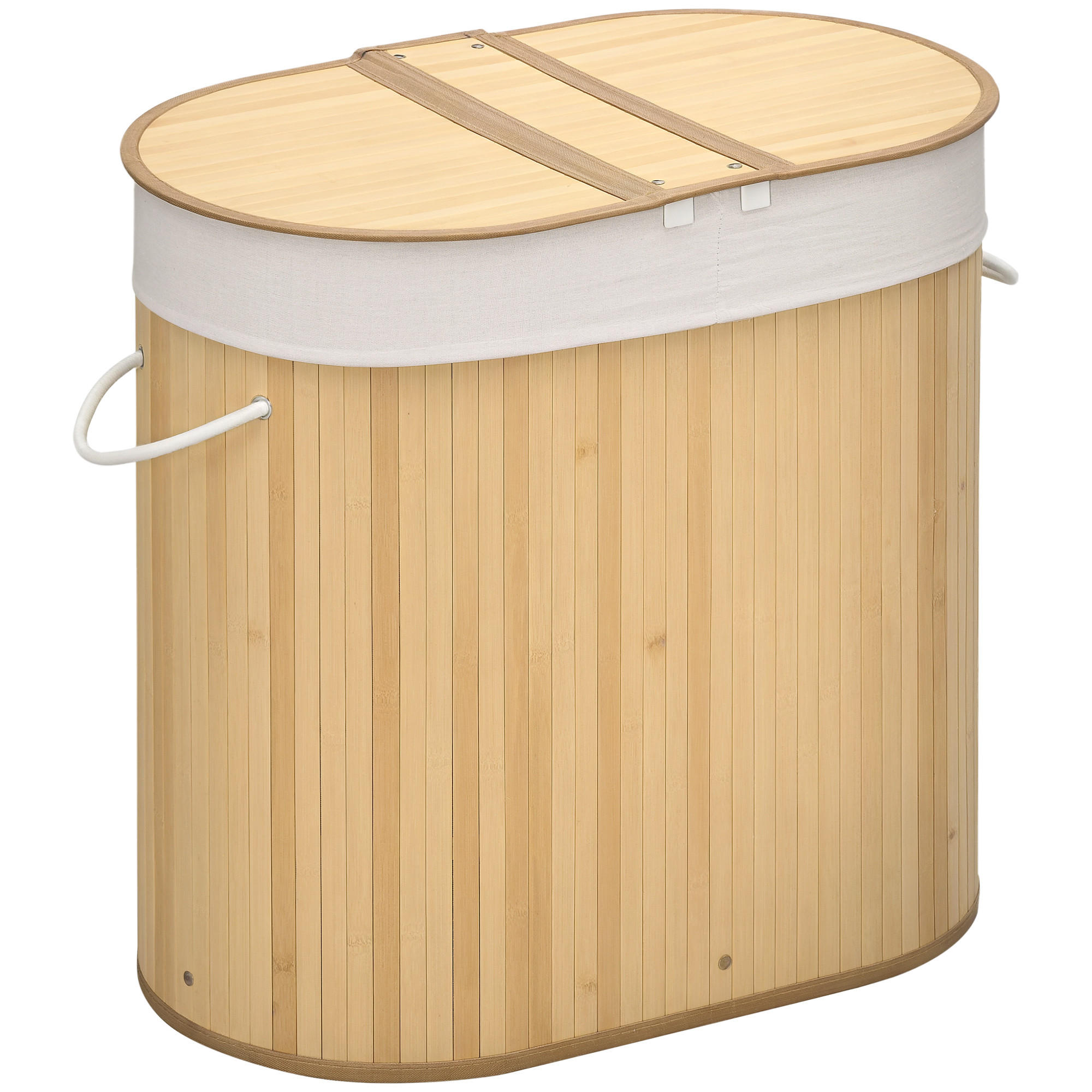 WÄSCHEKORB DE-18801 100L mit 2 Fächern & Deckel Natur - Naturfarben, Naturmaterialien (62.5/60.5/37cm) - ComfortXL