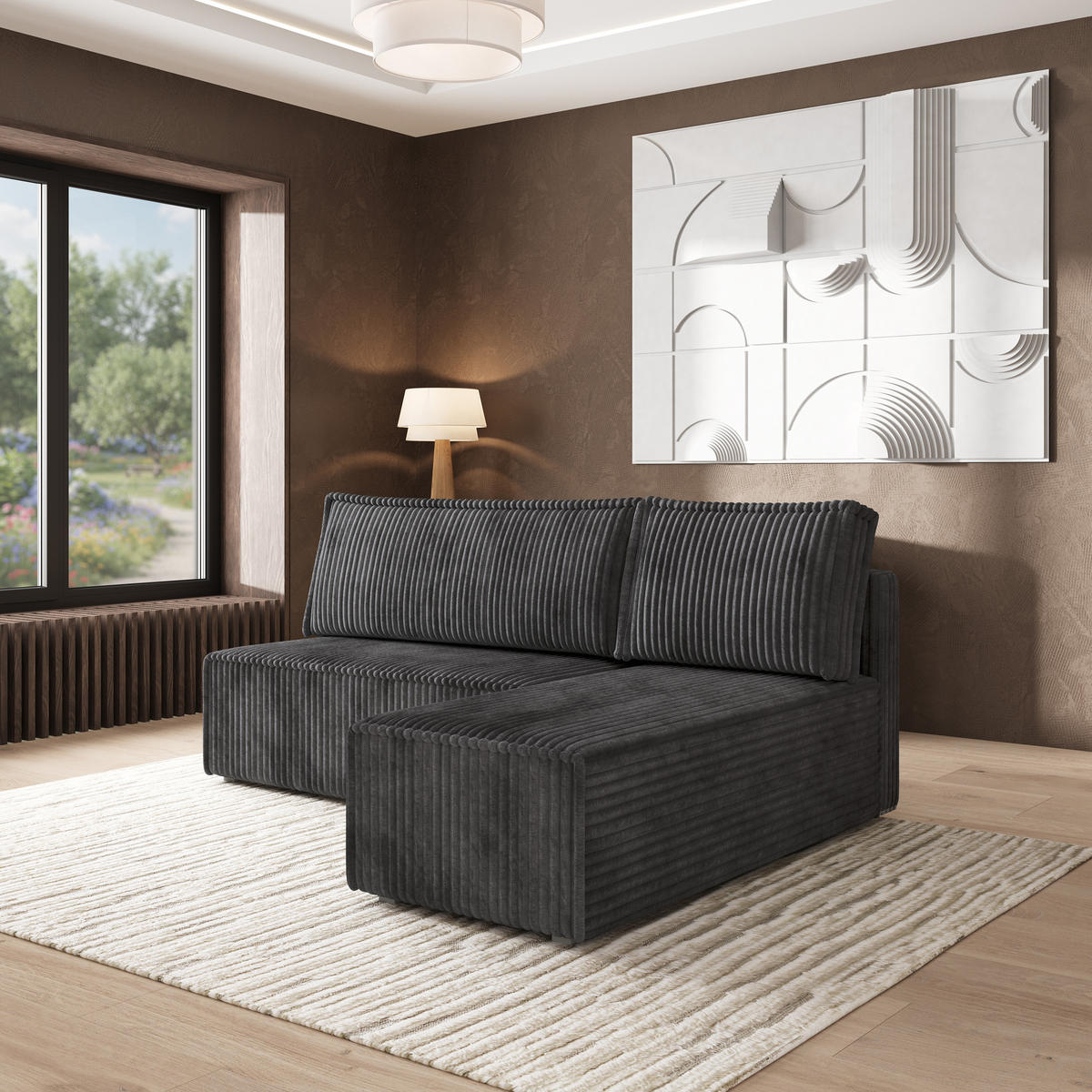 ROHOVÁ SEDAČKA BRISO grafitová - šedá/grafitová, dřevo/textil (200/140cm) - MASSENO