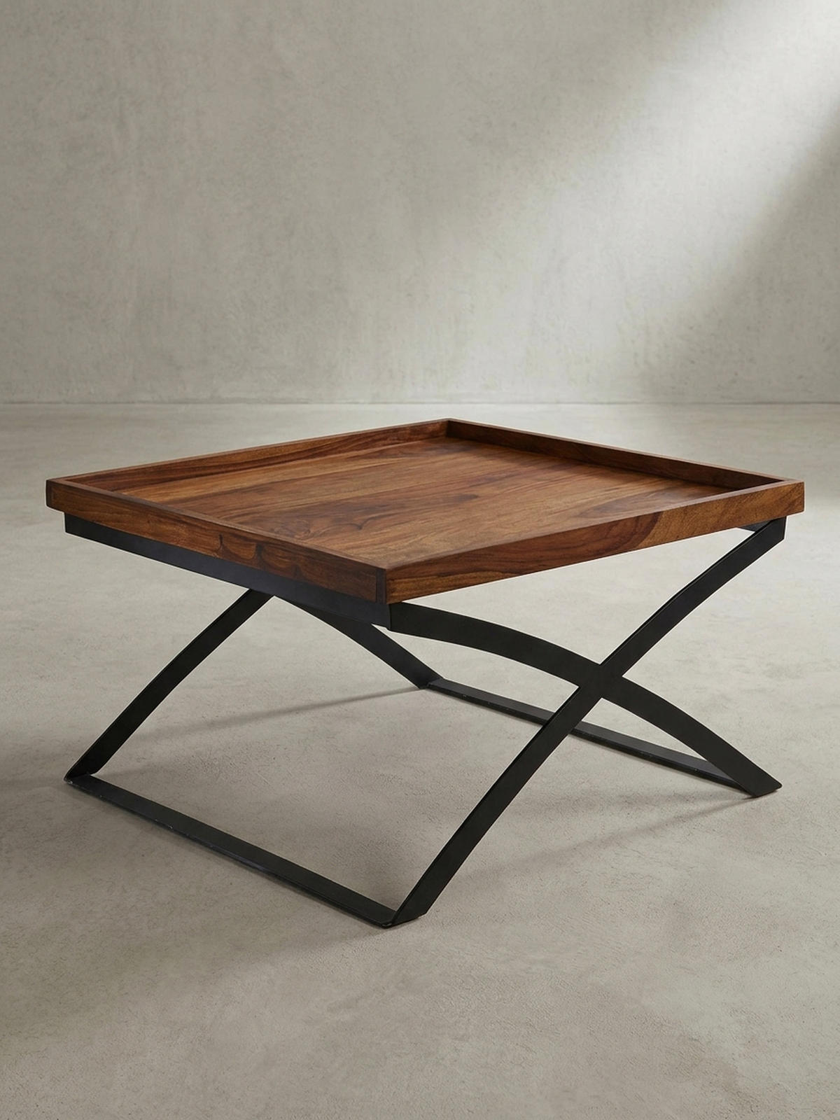 COUCHTISCH Quadratisch, Sheesham Holz und Eisen, Industrial-Stil, Maße 63x39x63 cm - Schwarz/Braun, Holz/Metall (63/63/39cm) - KADIMA DESIGN
